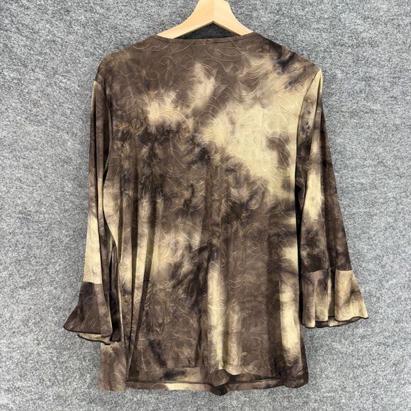 Cato Blouse Women XL Brown Colorblock V-Neck Long Sleeve Pullover Casual - Picture 2 of 7